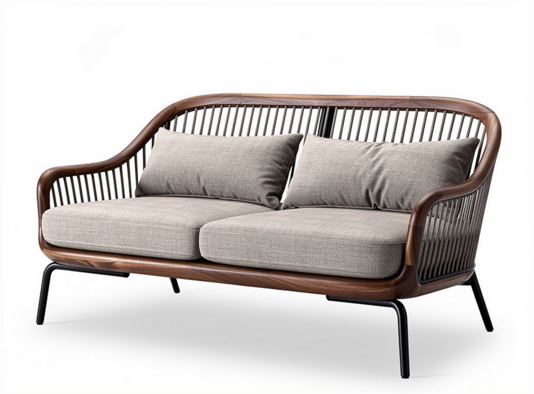 Sofa z drewna i tkaniny w kolorze szarym 150 x 80 x 70cm