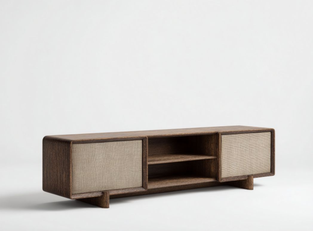 Stolik RTV z drewna w kolorze naturalnym 120 x 40 x 50cm