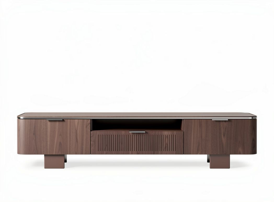 Szafka RTV z drewna orzechowego 150 x 40 x 45cm z szufladą i półką