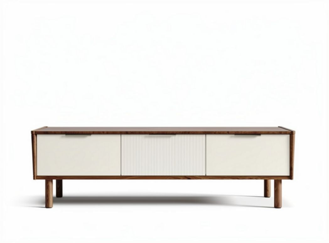 Szafka rtv z drewna i płyty mdf w kolorze brązowym i białym 150 x 40 x 50cm