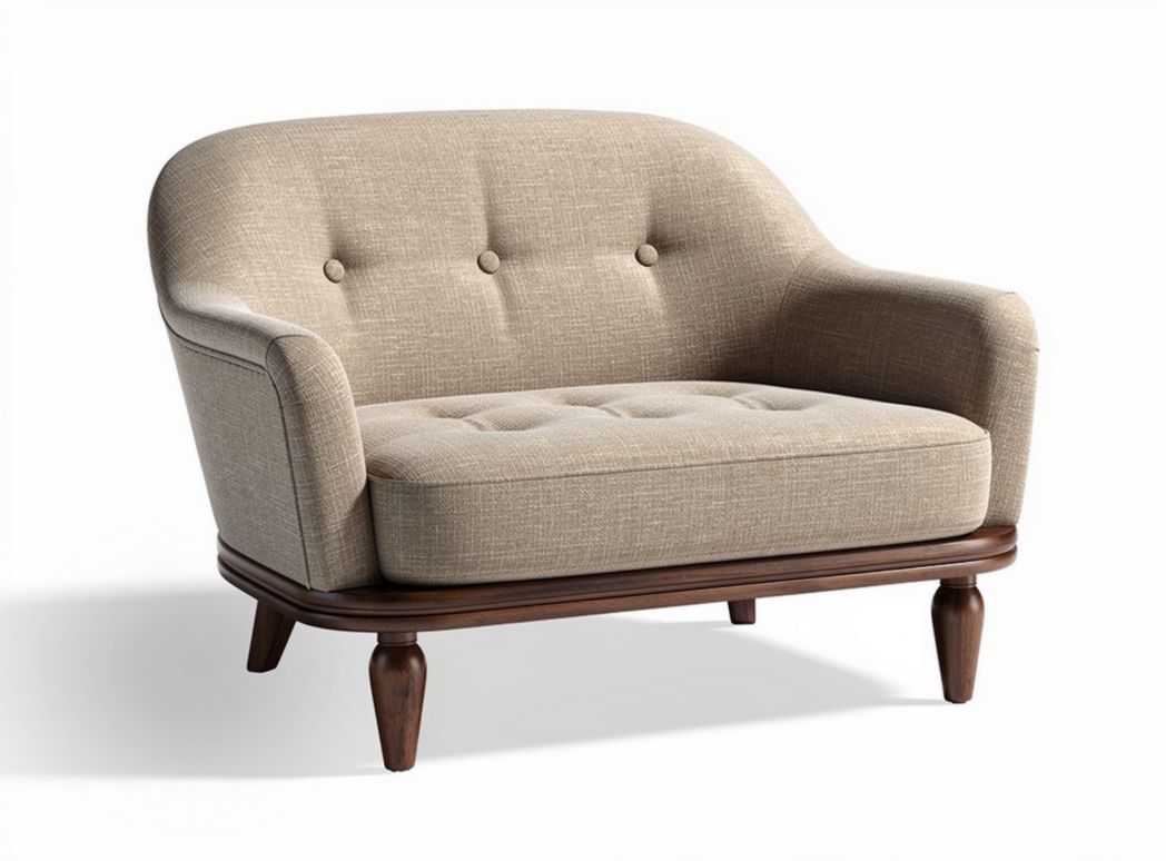Sofa dwuosobowa w kolorze beżowym z tkaniny o wymiarach 120 x 80 x 75cm